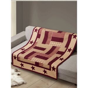 Primitive Burgundy Star Printed Quilted Throw Blanket Farmhouse Cottagecore